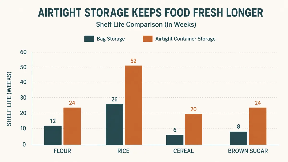 Chart comparing pantry item shelf life before and after switching to airtight containers