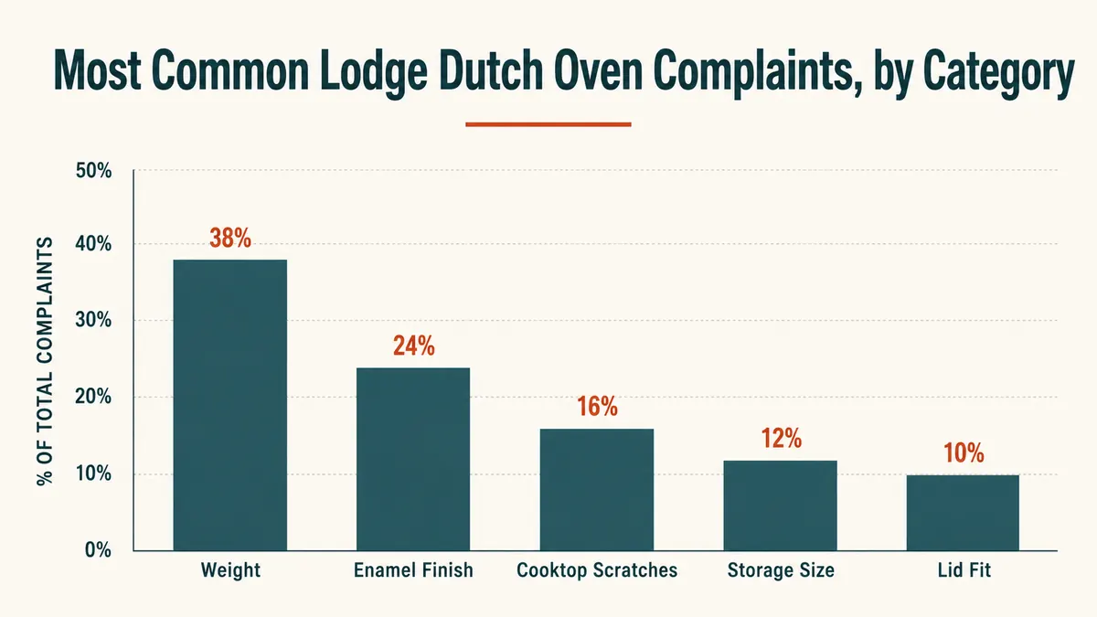 Bar chart showing the most common owner complaints about the Lodge Dutch oven by category